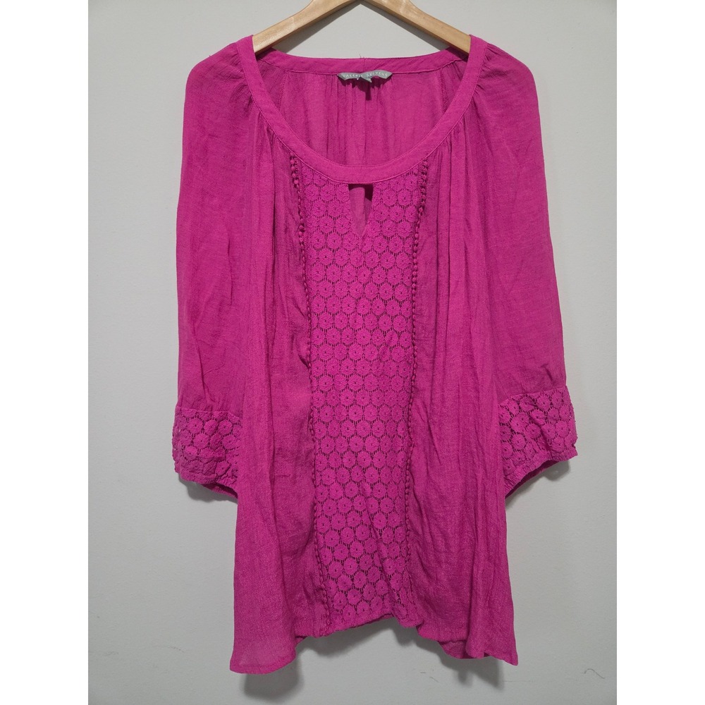 Valerie Stevens Magenta Pink Crochet Lace Peasant Blouse Plus Size 3X Boho Top